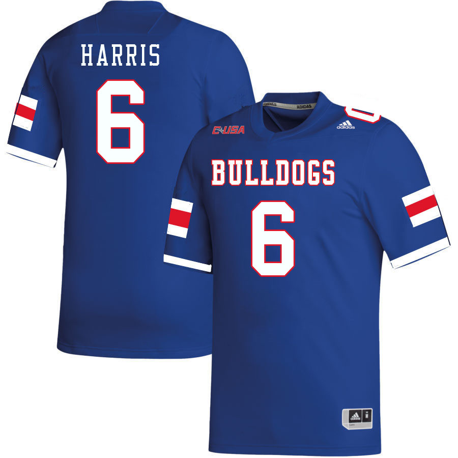 Men-Youth #6 Smoke Harris Louisiana Tech Bulldogs 2023 College Football Jerseys Stitched-Blue